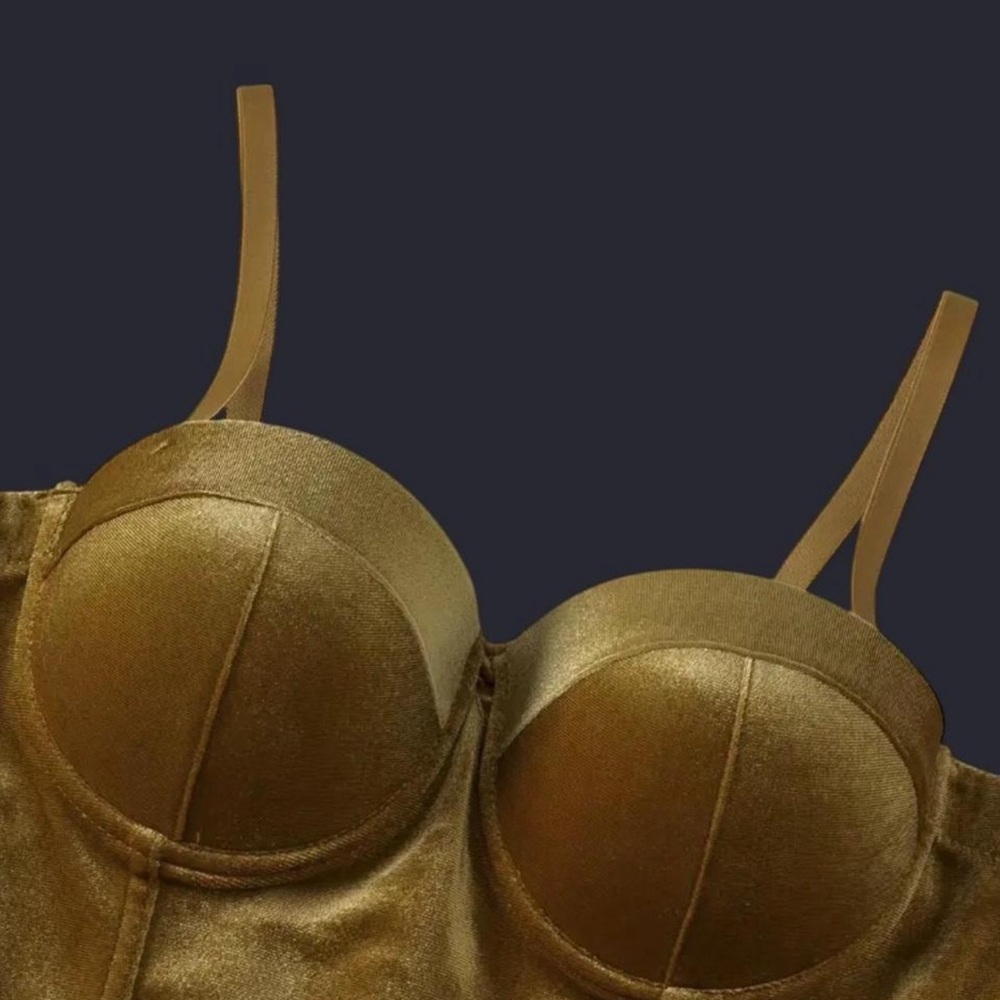 Gold Velvet Corset with Structured Support - Picture 2 of 4